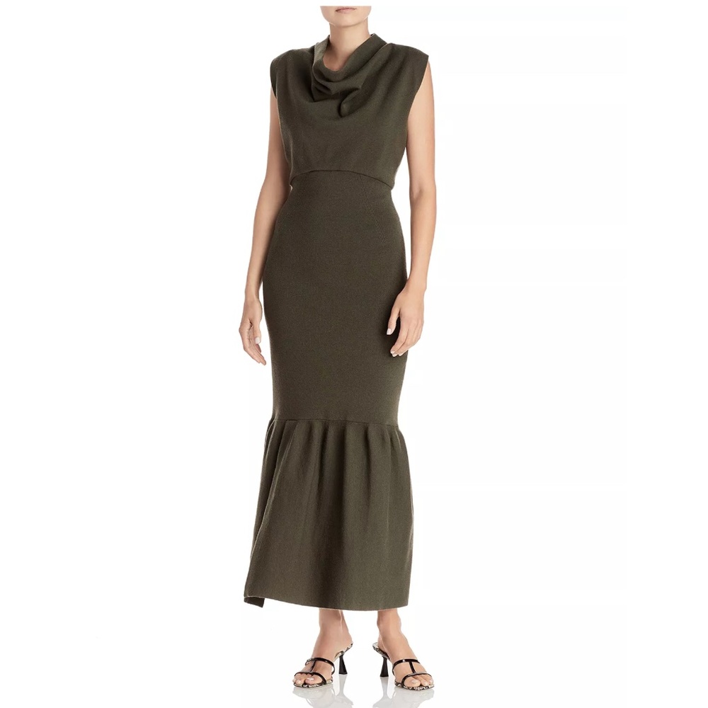 NWT 3.1 Phillip Lim Military Cowl-neck Ribbed Dress In Olive